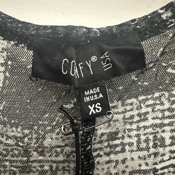 Comfy USA Crinkle Lagenlook Dress Size XS Semi Sheer Mesh Midi Black / Gray NWT - Picture 4 of 6